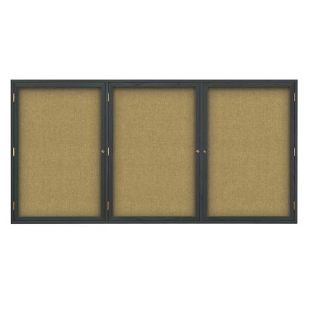 UNITED VISUAL PRODUCTS Double Door Enclosed EZ Tack Board, 60"x36", Light Oak/Blue UV104EZ-BLUE-LTOAK